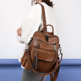 Xajzpa - Women Backpack PU Leather Fashion Casual Tassel Bags High Quality Female Shoulder Bag Large Capacity School Backpacks for Girls