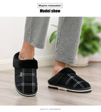 Xajzpa - Winter warm slippers men Suede Gingham Short plush Indoor shoes for male Non slip Cozy Velvet Waterproof Fur home men slippers