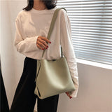 Xajzpa - PU Leather Women Bucket Shoulder Bag Brand Luxury Solid Color ladies Handbags Casual Female Crossbody bags bolsas totes