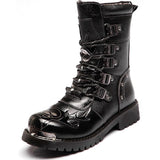 Xajzpa - Men's Leather Motorcycle Boots Mid-calf Military Combat Boots Gothic Belt Punk Boots Men Shoes Tactical Army Boot