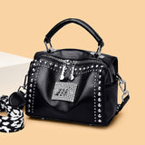 Xajzpa - Brand Women Leather Handbags Fashion Rivet Female Bag Black High Capacity Crossbody Bags for Ladies New Luxury Shoulder Bag