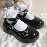 Xajzpa - Lolita Shoes Gothic Chunky Star Buckle Mary Jane Shoes Cute Platform Cross-Tied Wedges Loli Thick Heel Casual Shoes Cosplay