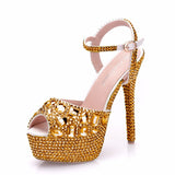 Xajzpa - Diamond Women Super High Heels Wedding Pumps 14cm Peep Shoes  Platform 4CM  Wristband Colorful Stiletto