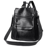 Xajzpa - Women Backpack PU Leather Fashion Casual Tassel Bags High Quality Female Shoulder Bag Large Capacity School Backpacks for Girls