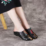 Xajzpa - Mum's Leather Slippers,Women Soft Summer Shoes,Close Toe Slides,Low Heels,Comfortable for Wearing,Black,Red