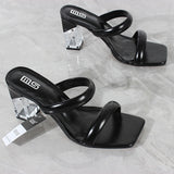 Xajzpa - Fashion Sandals Women Summer New Comfortable Latex Tape Hollow High-heel Sandals Crystal Thick Heels Party Slippers 8.5CM