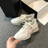 Xajzpa - White Women Shoes New Chunky Sneakers For Women Lace-Up White Vulcanize Shoes Casual Fashion Dad Shoes Platform Sneakers Basket
