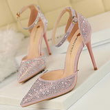 Xajzpa - Shoes Shiny Rhinestones High Heels Ladies Shoes Women Pumps Stiletto Sweet Women Heels Wedding Shoes Women Sandals 10 Cm
