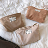 Xajzpa - Large Women Corduroy Cloth Cosmetic Bag Zipper Make Up Bags Travel Washing Makeup Organizer Beauty Case Solid Color