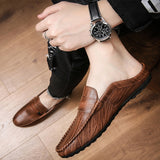 Xajzpa - Luxury Men's Slippers PU Leather Loafers Men Moccasins Casual Non-slip Man Shoes Summer Fashion Half Shoes For Men