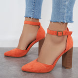 Xajzpa - Casual Chunky Block High Heel Pumps Pointed Toe Ankle Strap Heels