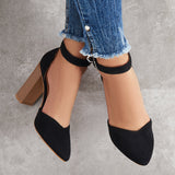 Xajzpa - Casual Chunky Block High Heel Pumps Pointed Toe Ankle Strap Heels