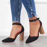 Xajzpa - Casual Chunky Block High Heel Pumps Pointed Toe Ankle Strap Heels