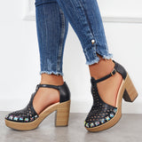 Xajzpa - Platform Block Chunky High Heels Ankle T-Strap Cutout Sandals