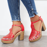Xajzpa - Platform Block Chunky High Heels Ankle T-Strap Cutout Sandals