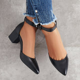 Xajzpa - Block Low Heel Pumps Pointed Toe Ankle Buckle Strap Heels