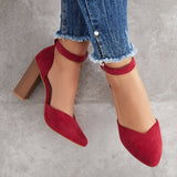 Xajzpa - Casual Chunky Block High Heel Pumps Pointed Toe Ankle Strap Heels