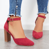 Xajzpa - Casual Chunky Block High Heel Pumps Pointed Toe Ankle Strap Heels