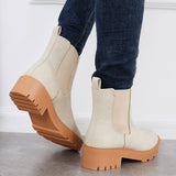 Xajzpa - Round Toe Platform Chelsea Boots Chunky Block Heel Ankle Booties