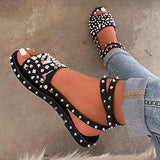 Xajzpa - Women Black Summer Sandals Rivet Open Toe Sandals with Buckled Ankle Strap