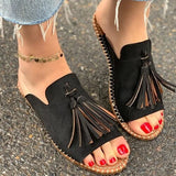 Xajzpa - Summer Female Flat Slippers Women's Fashion Tassel Comfortable Shoes Ladies Leopard New Sewing Open Toe Footwear Plus Size