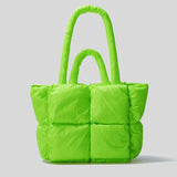 Xajzpa - Fashion Fluorescent Green Padded Women Shoulder Bags Designer Quilted Handbags Luxury Laser Nylon Large Capacity Tote Bag Winter