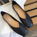 Xajzpa - Fashion Women Flat Shoe  Elegant Shallow Low-heeled Sandals Beige Korean Slippers Square Toe Slip-on Simple Woman Shoes