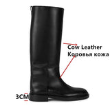 Xajzpa - INS Women Knee High Boots Genuine Leather High Heeled Autumn Winter Warm Shoes Woman Snow Motorcycle Boots Shoes