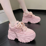 Xajzpa - Women's Pink Chunky Sneakers Breathable Platform Sports Shoes Woman Lace Up Thick Sole Casual Shoes 2023 Zapatillas Mujer