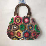 Xajzpa - Women woolen Woven Tote Beach Handbag Floral Handmade Weaving Shoulder Bags Hand Crochet Bag Flower Stitching Shopper Bag