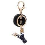 Xajzpa - Black Pompom Letter Keychain Glitter Gradient Resin A-Z Initials Alphabet Keyring Pendant Women Handbag Phone Decorative Gift