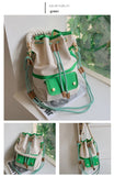 Xajzpa - Women Bag Fashion Shoulder Bag Japanes Style Drawstring Bucket Bag Canvas Lady Handbag Messenger Bag Causal Crossbody Pack Retro