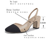 Xajzpa - Big Size 45 Women Slingbacks Shoes High Heels Natural Genuine Leather Thick High Heel Cow Leather Mixed Colors Pumps Ladies