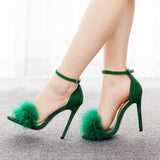 Xajzpa - Women Summer Sandals Fluffy Peep Toe Stilettos High Heels  Fur Feather Lady Wedding Shoes  Large Size 42