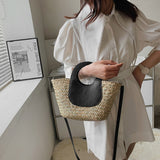 Xajzpa - Straw Summer Beach Bag Women Vintage Handmade Woven Shoulder Bag Shell Fashion Tote Vacation Casual Bucket Bag