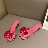 Xajzpa - Flock Butterfly-knot Crystal Summer Fashion Shallow Ladies Slippers 2023 Head Peep Thin Heel Slip-On Zapatos De Mujer damen