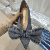 Xajzpa - NEW Blue Square Toe Bowknot Princess Single Shoes Spring and Summer Denim Shallow Mouth Sweet Personality Casual Flat Shoes