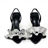 Xajzpa - Women Summer Sandals High Heels Ladies Shoes Rhinestone Ankle Strap Party Wedding Female Sandal Elegant Pointed Thin Heel Pump