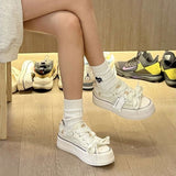 Xajzpa - Pure White Canvas Shoes for Women Winter Style Korean Style All-match Breathable Thick-soled Heightened White Shoes