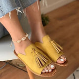 Xajzpa - Summer Female Flat Slippers Women's Fashion Tassel Comfortable Shoes Ladies Leopard New Sewing Open Toe Footwear Plus Size