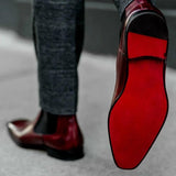 Xajzpa - New Red Men Chelsea Boots Red Sole Square Toe Slip-On Business Men Short Boots Bottes Pour Hommes Ankle Boots