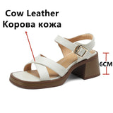 Xajzpa - 2023 Women Sandals New Arrival Genuine Leather Pumps Office Ladies Casual Basic Thick Heels Platforms Shoes Woman Summer