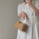 Xajzpa - Summer Straw Crossbody Bags For Women Fashion Pleated Handle Designer Ladies Handbags Small Square Bag WHDV2147