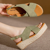 Xajzpa - Summer Women Sandals New Fashion Wedges Super High Heel Sandals Buckle Round Toe Open Toes Ladies Footwear