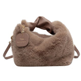 Xajzpa - Women Faux Fur Handbags Zipper Small Lady Shoulder Crossbody Bag Casual Tote Half-Moon Hobos Winder