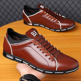 Xajzpa - Man Leather Shoes Spring Male Sneakers Casual Solid Leather Shoe Business Sport Flat Round Toe Light Comfortable Plus Size 38-50