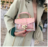 Xajzpa - New Chains Rivet Women Handbags Small White Black Pink Yellow Blue Pvc Hasp Handbags Summer Soft Shoulder Bags Cross Body