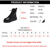 Xajzpa White Black PU Leather Ankle Boots Women Autumn Winter Round Toe Lace Up Shoes Woman Fashion Motorcycle Platform Botas