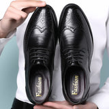 Xajzpa - Handcrafted Mens  Oxford Shoes Genuine Calfskin Leather Brogue Dress Shoes Classic Business Formal Shoes Man