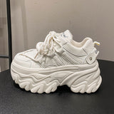 Xajzpa - 8 cm Fashion Women's Chunky Sneakers Black White Platform Tennis Shoes for Women Thick Bottom Breathable Sports Dad Shoes